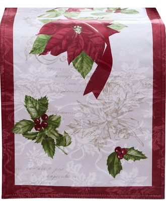 Elrene Clarette Poinsettia Holiday Fabric Table Runner