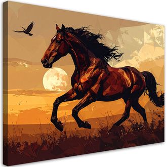 Feeby Cuadro En Lienzo, Caballo Marr&oacute;n Galopando Al Atardecer, 100x70