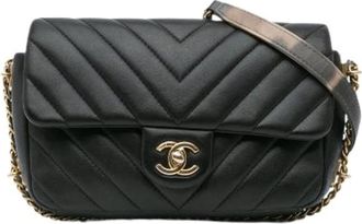 Chanel Pre-owned Quilted Lambskin Flap Crossbody - Dames - Vintage Schoudertas - Zwart - ONE Size - Leer - Vintage