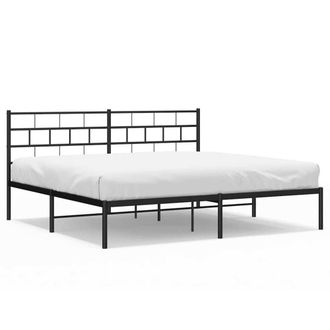 Berkfield Home Metal Bed Frame with Headboard Black 193x203 cm