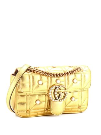 Gucci Pearly GG Marmont Flap Bag Embellished Matelasse Leather Mini shoulder bag - Oro