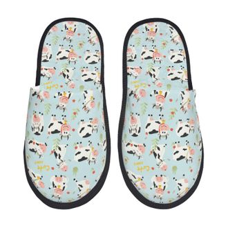 Generic Mens Slipper Cute Cows Print Comfortable Winter Slippers Warm Fluffy Ladies Slippers Indoor Travel L