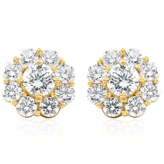 Pompeii3 3Ct Diamond Halo Studs 14k Yellow Gold EX3 Lab Grown