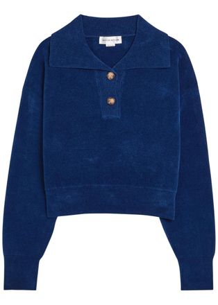 Victoria Beckham Chenille Knit Polo Jumper - Navy - 14 (UK14 / L)