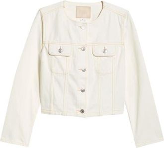 Paige Dean Collarless Denim Jacket in Toasted Ecru at Nordstrom, Size Xx-Small
