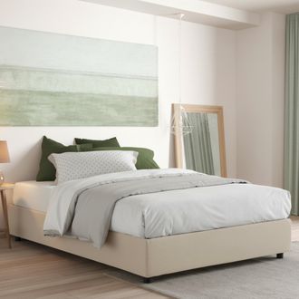 Dmora Dmora - Cama Matrimonial Deusep, Cama Contenedor Con Revestimiento De Tela, 100% Made In Italy, Apertura Frontal, Con Colch&oacute;n Cm 160x200 Incluido, Bei