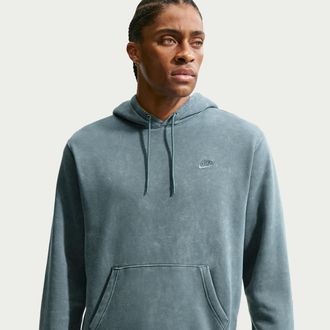 Nike Mens Nike Sportswear Club Washed Fleece Hoodie in Grey | IQ1219-384