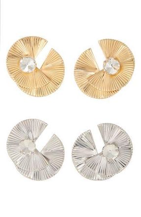 Tasha Set of 2 Two-Tone Crystal Fan Statement Earrings in Gold Silver Pearl at Nordstrom Rack