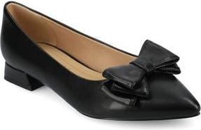 Journee Collection Ophelia Bow Pointed Toe Flat in Black Pu at Nordstrom Rack, Size 8