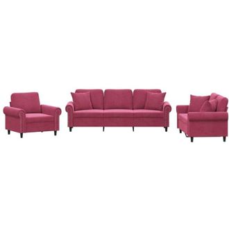 vidaXL Juego De Sof&aacute;s Con Cojines 3 Piezas Terciopelo Rojo Tinto Vidaxl