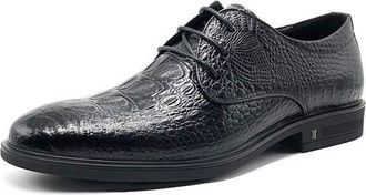 Generic Shoes Dress Oxford for Men Lace Up Round Toe Crocodile Print Derby Shoes Slip Resistant Anti-Slip Block Heel Low Top Prom(5.5 UK) Black