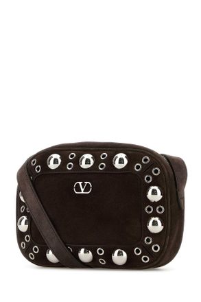 Valentino Garavani Mens Brown Suede Nellc&atilde;te Crossbody Bag Testadimoro Borse A Tracolla