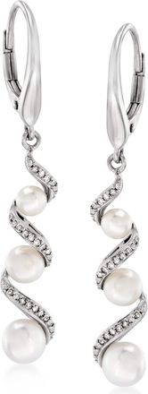 Ross-Simons 3.5-5mm Cultured Pearl and. Diamond Drop Earrings in Sterling Silver