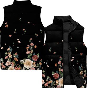 Generic Puffer Gilet for Women Uk, Floral Pattern Print Ladies Body Warmer, Lightweight Sleeveless Jacket No Hood with Zipper Pockets Autumn Winter Clothing C