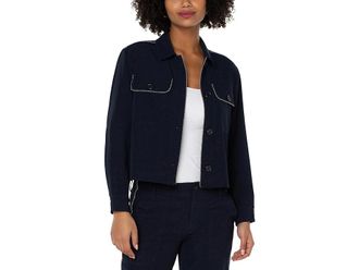 Liverpool L.A. Cropped Shacket with Chain Trim Womens Vest Lunar Blue : MD, Polyester/Spandex