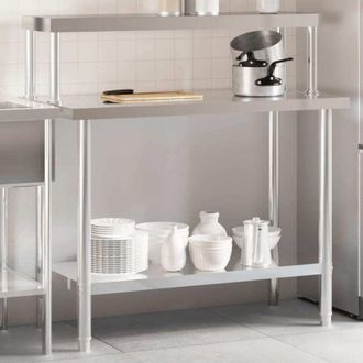 vidaXL Mesa De Trabajo Para Cocina Con Estante Acero Inox 110x55x120cm Vidaxl