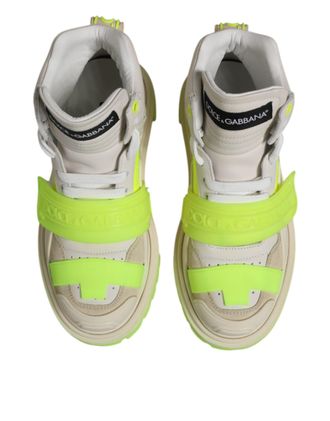 Dolce & Gabbana Neon Leather High-Top Sneaker - White
