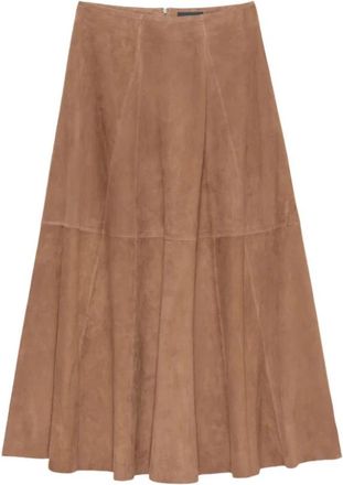 Arma Eleni Panelled Midi Rok - Dames - Midirokken - Bruin - M - Leer - Rokken