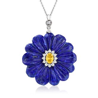 Ross-Simons Lapis and. Citrine Flower Pendant Necklace With. White Topaz in Sterling Silver
