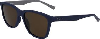Ferragamo Rechthoekige Zonnebril - Heren - Zonnebrillen - Blauw - 57 MM - Accessoires