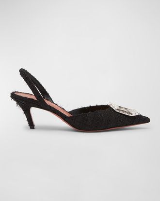 Amina Muaddi Camelia 60mm Tweed Halter Pumps