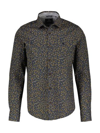 Lerros Langarmhemd LERROS Poplin-Stretchhemd mit AOP, Herren, Gr. S, blau (classic navy), 97% Baumwolle, 3% Elasthan, Hemden Langarmhemd