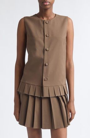 Maison Margiela Sleeveless Pleat Hem Button-Up Shirt in Brown at Nordstrom, Size 42