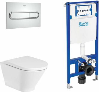 Roca Roca Pack The Gap 54 Round+duplo Inodoro Suspendido Rimless Fijaciones Ocultas Pulsador Cromo - Asiento: Caida Normal - Ref: A3460nl000+a801d10+a89007