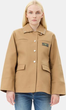 Ganni Camel Bonded Cotton Jacket in Tigers Eye Size 10 Womens