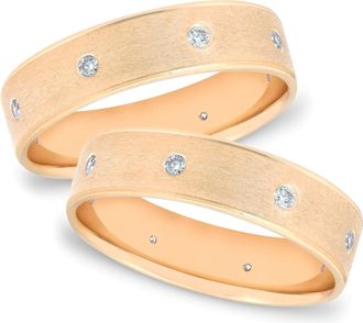 Pompeii3 Gold 2ct Comfort Brushed Diamond Wedding Ring Set Size Selectable