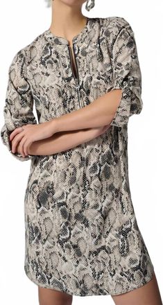 Joseph Ribkoff Snakeskin Print Zip Front Mini Dress In Beige/multi