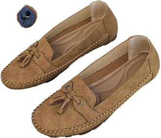 Generic Orthopedic Leather Shoes Lightweight Anti-Slip Breathable for Women, Ladies Moccasins Slip-On Comfy Suede Leather Penny Loafer (7.5,Brown)