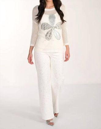 Frank Lyman Design Felicity Frosted Sparkle Wide Leg Jeans In Off-White