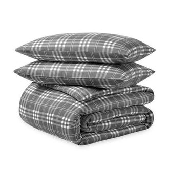 Bare Home 100% Cotton Flannel Duvet Cover & Sham Set in Stirling Plaid - Grey/white at Nordstrom, Size California King