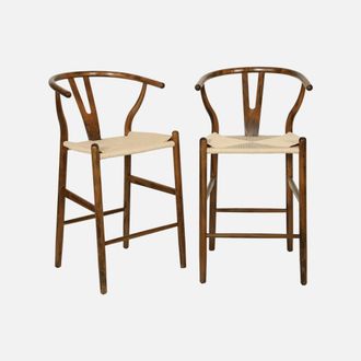 Sweeek Taburete De Bar Vintage De Madera De Haya Y Cuerdas, Set De 2