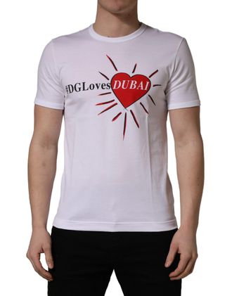 Dolce & Gabbana White DGLovesDUBAI Cotton Crew Neck Mens T-shirt (Pre-Owned)