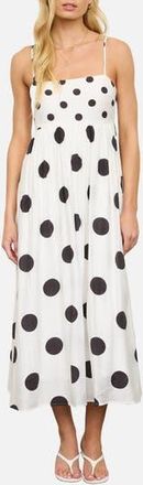 Blu Pepper Polka Dot Mixed Media Midi Dress in Black at Nordstrom Rack, Size Medium