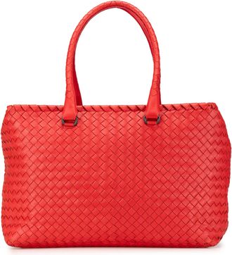 Bottega Veneta Pre-owned Womens Intrecciato Leather Tote - Orange - One Size