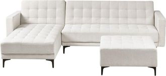 Beliani Right Hand Corner Sofa Bed Off White Fabric Tufted Modern L-Shaped Modular 4 Seater L Chaise Longue ABERDEEN