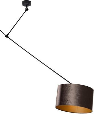 QAZQA Cl&aacute;sico/antiguo L&aacute;mpara Colgante Negra Con Pantalla De Terciopelo Marr&oacute;n De 35 Cm - Blitz Acero /terciopelo /textil Alargada /redonda Adecuado Para Le