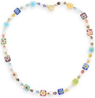 Eye Candy Los Angeles Alma Millefiori Beaded Necklace in White Multi at Nordstrom Rack