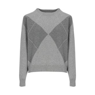 PESERICO Ruitjesgebreide trui met monile-detail - Dames - Truien - Grijs - Maat: L
