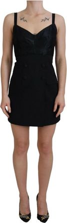Dolce & Gabbana Zwarte aansluitende wollen stretch sheath mini jurk - Dames - Korte kleedjes - Zwart - S - Wol - Kleedjes