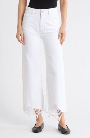 DL1961 Hepburn High Waist Raw Hem Wide Leg Jeans in White Distressed at Nordstrom Rack, Size 29