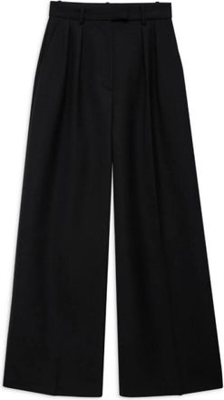 Anine Bing High-waisted Wide Leg Textured Wool Pants - Dames - Wijde Broeken - Zwart - XS - Wol - Broeken