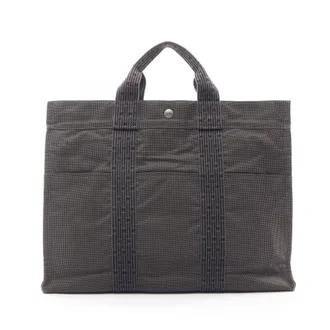 Herm&egrave;s Gray Nylon Canvas Handbag Tote Bag (Pre-Owned)