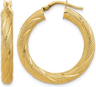 Diamond2Deal 10K Yellow Gold Polished and Textured Round Hoop Earrings
