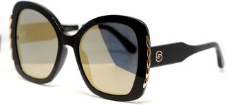 Elie Saab Womens Es 030/s Sunglasses In Shinny Black/grey Lenses With Gold Mirror