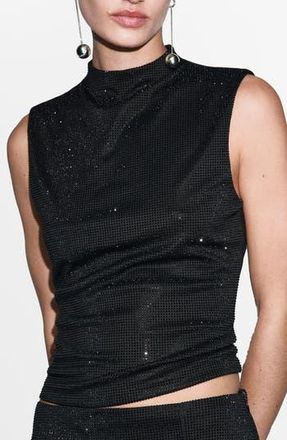Mango Rhinestone Sleeveless Knit Top in Black at Nordstrom Rack, Size Small