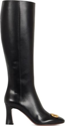 Valentino Garavani Leather Boot VLogo Signature - Dames - Laarzen met Hak - Zwart - 37 EU - Leer - Schoenen